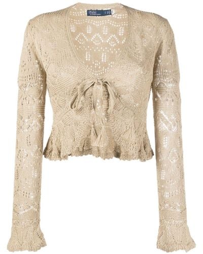 Polo Ralph Lauren Long-sleeved Pointelle-knit Cardigan - Natural