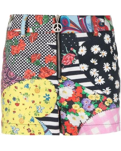 Moschino Jeans Floral-motif Panelled Mini Shorts - Blue