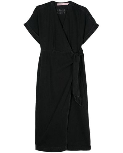 Bimba Y Lola Wrap Denim Midi Dress - Black