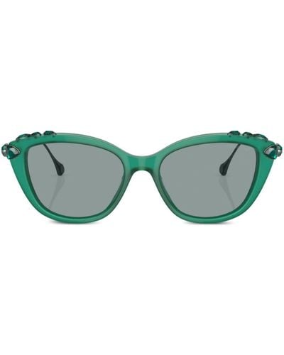 Swarovski Cat-Eye-Sonnenbrille mit Kristallen - Grün