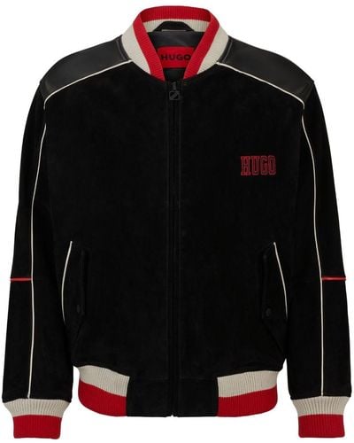 HUGO Logo-embellished Leather Bomber Jacket - Black