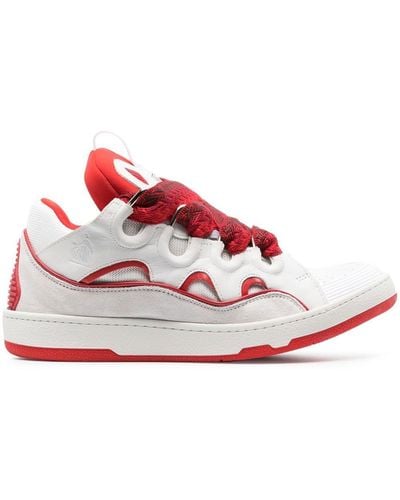 Lanvin Curb Leather And Mesh Low-top Sneakers - White