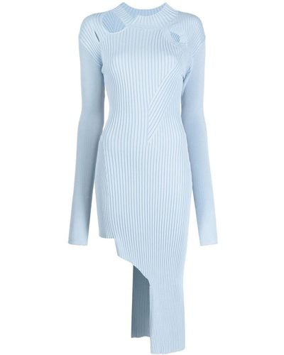 Feng Chen Wang Ribbed-knit Cut-out Dress - Blue