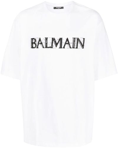 Balmain T-shirt Met Kristallen Logo - Wit
