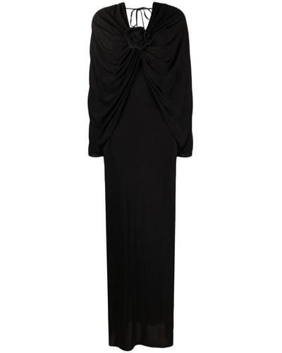 GIUSEPPE DI MORABITO Floral-appliqué Draped Maxi Dress - Black