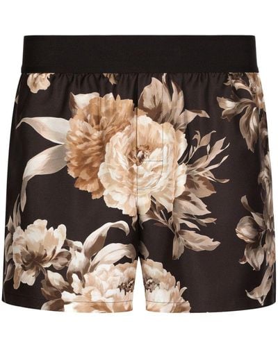Dolce & Gabbana Shorts aus Seide mit Blumen-Print - Schwarz