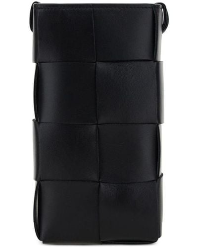 Bottega Veneta Intrecciato Leather Phone Holder - Black