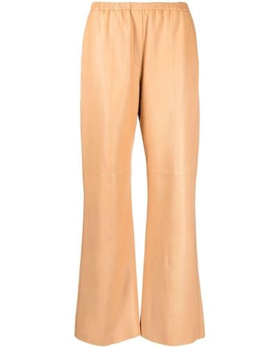 Forte Forte Elasticated-waist Straight-leg Leather Trousers - Natural