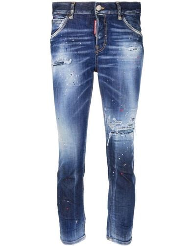DSquared² Distressed Skinny-fit Cropped Jeans - Blue