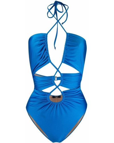 Noire Swimwear Bañador fruncido con aberturas - Azul