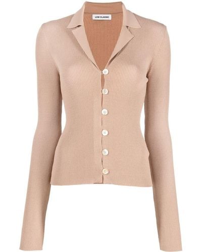 Low Classic Ribbed-knit V-neck Cardigan - Natural