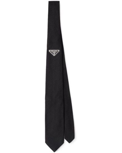 Prada Triangle-logo Silk Tie - Grey