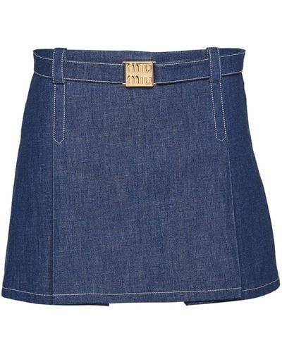 Miu Miu Denim Logo Mini Skirt - Blue