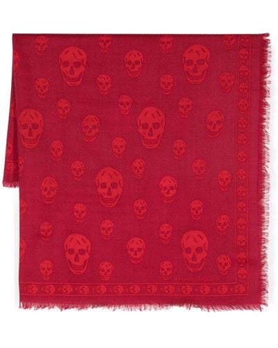 Alexander McQueen Skull Print Frayed Scarf - Red