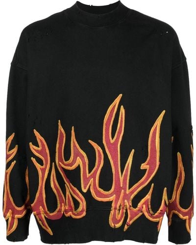 Palm Angels Graffiti Flames Distressed Sweatshirt - Black