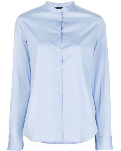 Aspesi Collarless Button-up Shirt - Blue