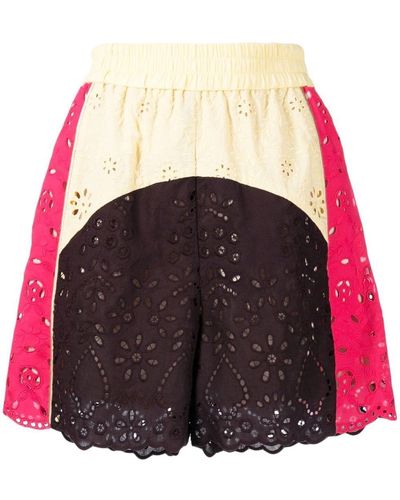 Goen.J Broderie-anglaise Floral-lace Track Shorts - Multicolour