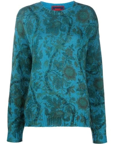 Pierre Louis Mascia Floral-print Wool Sweater - Blue