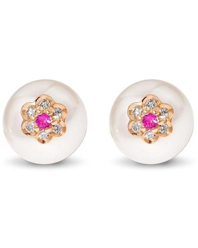 David Morris Berry Pearl Flower Stud Earrings - Pink