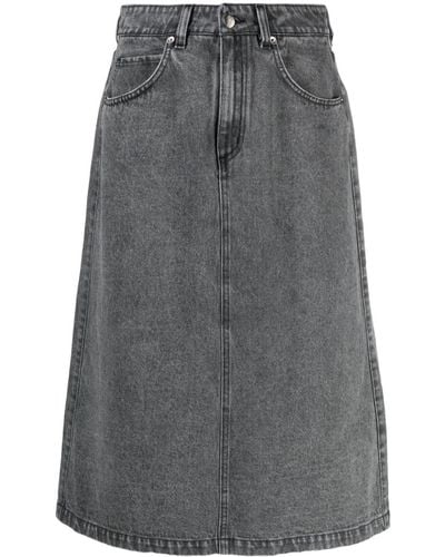 Societe Anonyme Number-embroidered Denim Midi Skirt - Gray