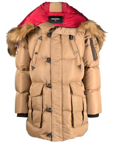 DSquared² Logo-patch Padded Coat - Natural