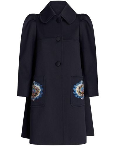 Etro Embroidered-detail Puff-sleeve Coat - Blue