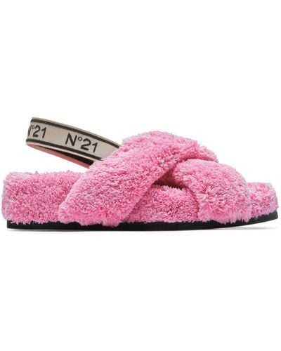 N°21 Shearling Logo-intarsia Flat Sandals - Pink