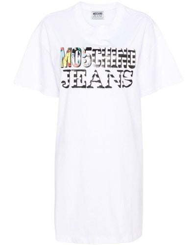Moschino Jeans T-Shirtkleid mit Logo-Print - Weiß