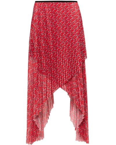 Burberry Falda plisada de talle medio - Rojo