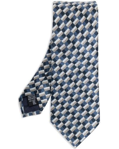 Giorgio Armani Cravate en soie à carreaux - Bleu