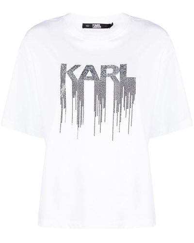 Karl Lagerfeld Rhinestone-embellished Organic-cotton T-shirt - White