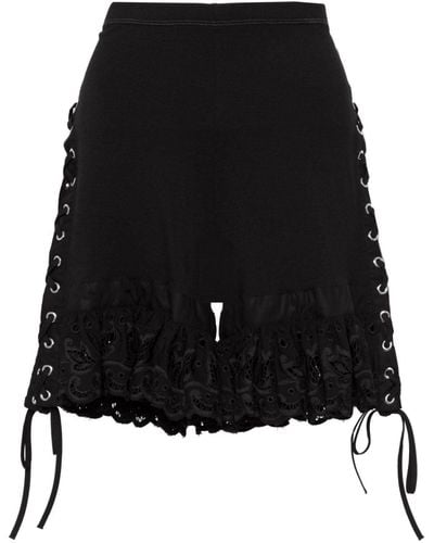 Chopova Lowena Lace-trim Organic-cotton Shorts - Black