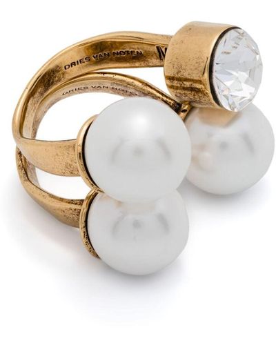 Dries Van Noten Set di 2 anelli a fascia con perla - Bianco