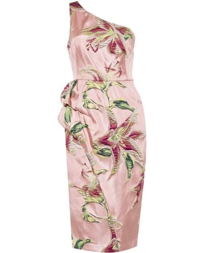 Marchesa One-shoulder Draped Midi Dress - Pink