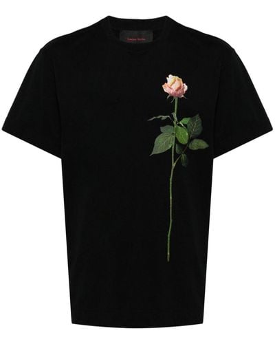 Simone Rocha Floral-print Cotton T-shirt - Black