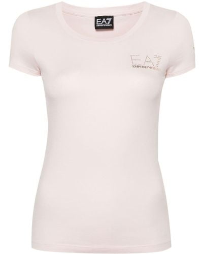 EA7 Rhinestone-appliqué Logo-print T-shirt - Pink