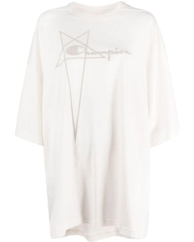 Rick Owens X Champion Logo-embossed Oversized Cotton T-shirt - White