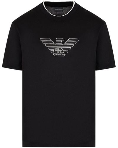 Emporio Armani Jersey-T-Shirt mit beflocktem Logo - Schwarz