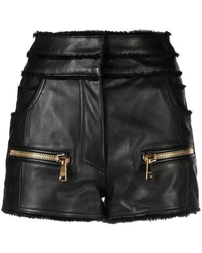 Balmain Mid-rise Leather Shorts - Black