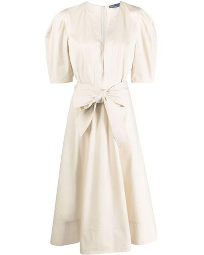 Polo Ralph Lauren Puff-sleeve Cotton Midi Dress - Natural