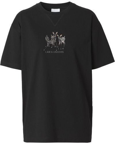 Burberry Camiseta con motivo de ciervo - Negro