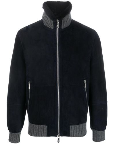 Brunello Cucinelli Sheepskin Bomber Jacket With Wool Details - Black