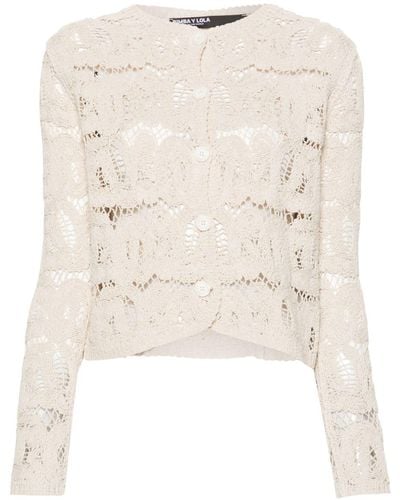 Bimba Y Lola Open-knit Cotton-blend Cardigan - Natural