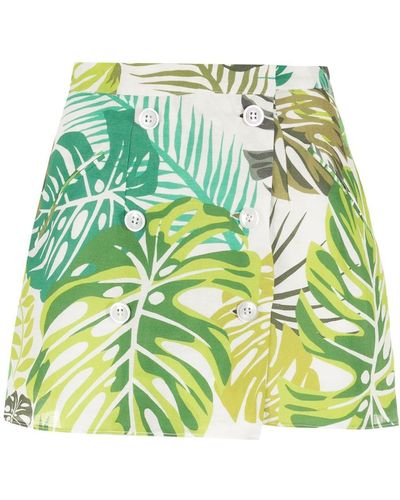Amir Slama Palm Leaf Print Mini Skirt - Green