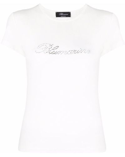 Blumarine T-shirt Met Logo Van Stras - Wit
