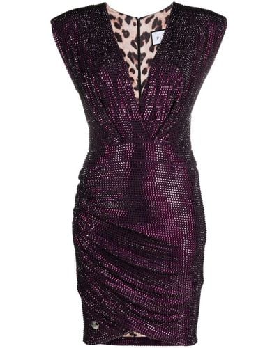 Philipp Plein Crystal-embellished Padded Mini Dress - Purple
