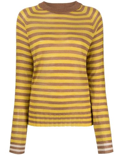 Alysi Round-neck Striped Knitted Top - Yellow