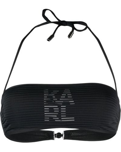 Karl Lagerfeld Top de bikini bandeau con logo - Negro