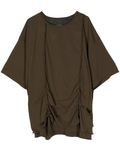 Ziggy Chen T-shirt en coton à design drapé - Marron