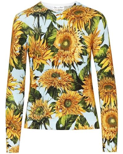 Oscar de la Renta Sunflower-print Knitted Cardigan - Yellow